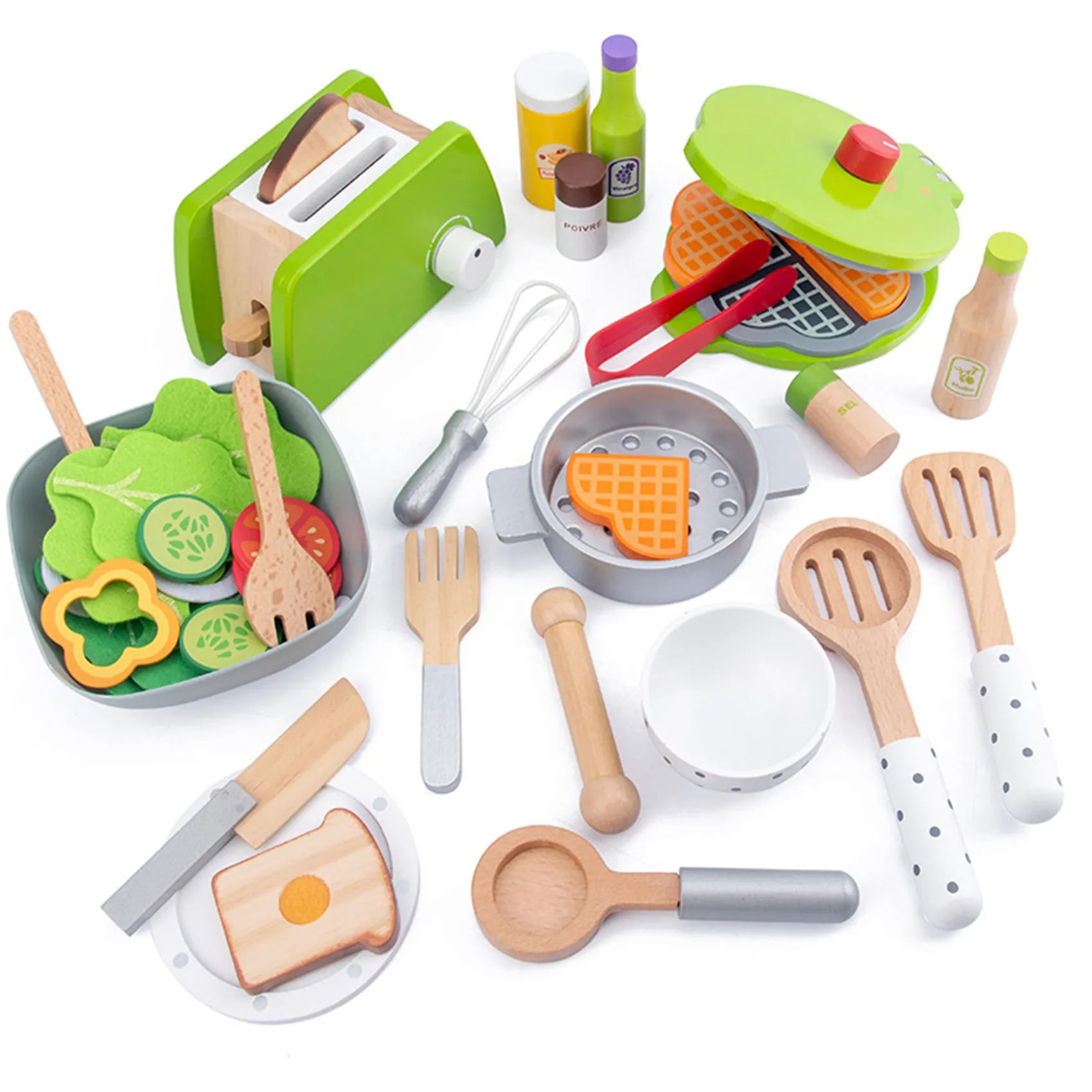 Children Kitchen Toys DIY Cooking Pretend Play Simulation Wooden Kitchen Food Toys for Kids Toy Set - Kitchen