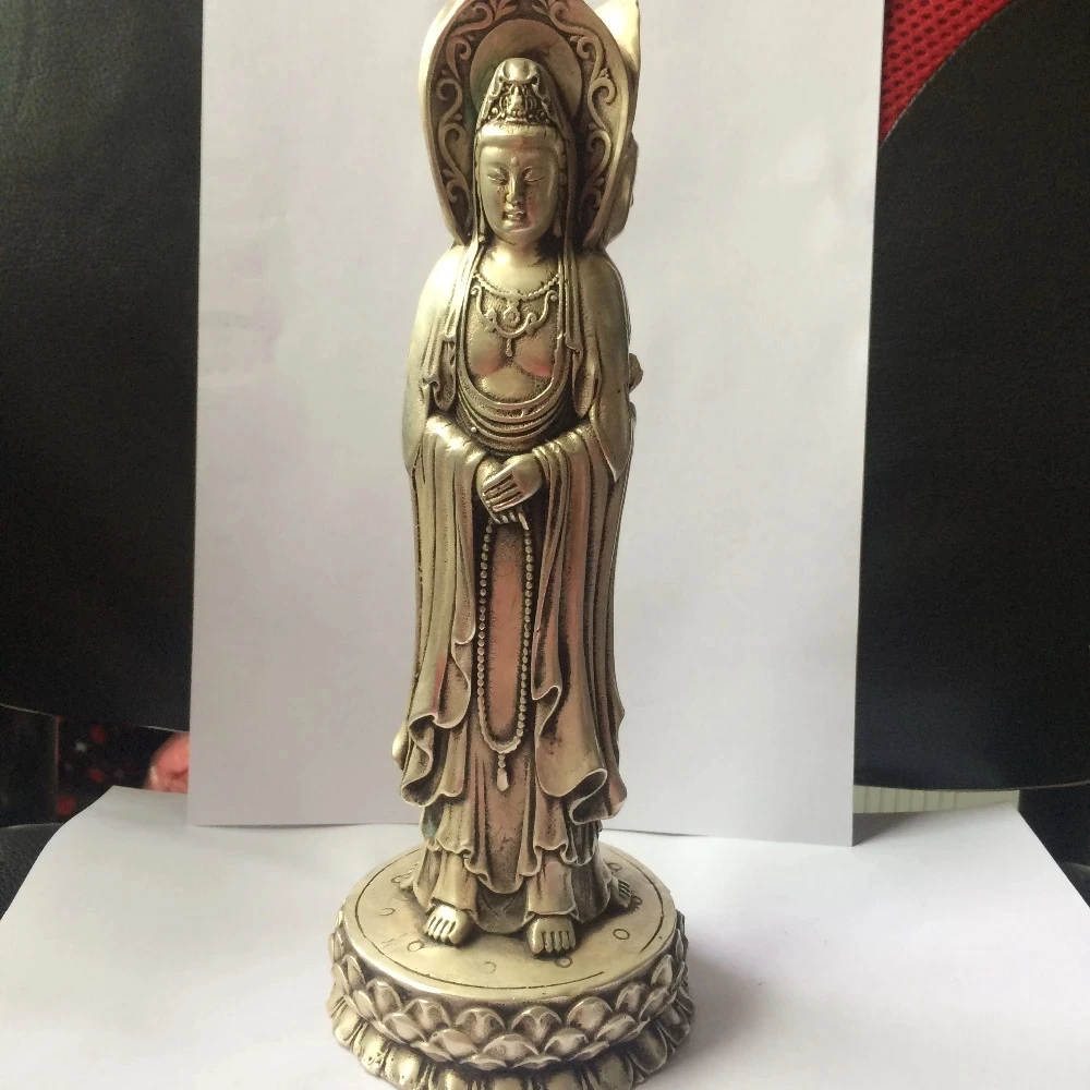 

COLLECTION SILVER PLATING COPPER HANDWORK CARVED 3 FACE GUANYIN BUDDHA STATUE decoration furnishing articles metal crafts