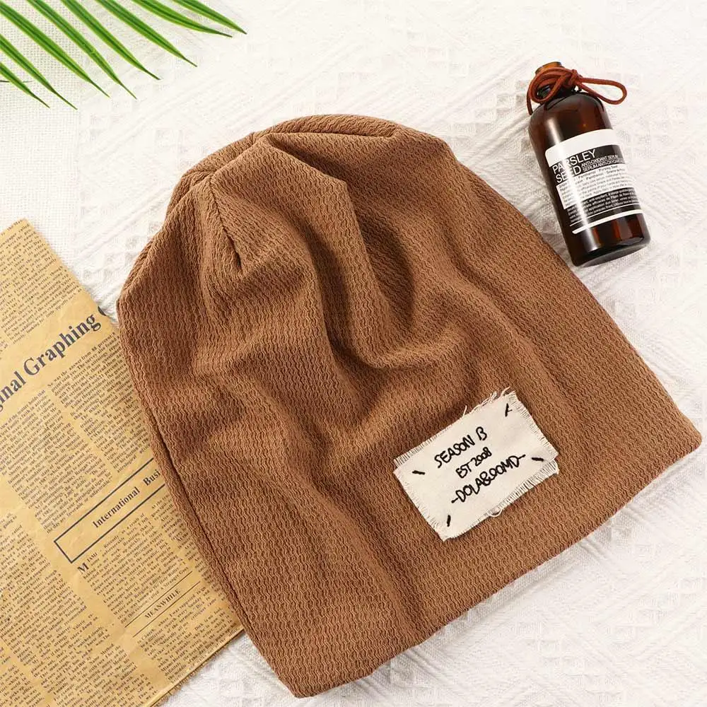 Casual Trendy Hip Hop Letter Autumn Winter Men Turban Hat Pile Cap Beanie Hat Striped Bonnets