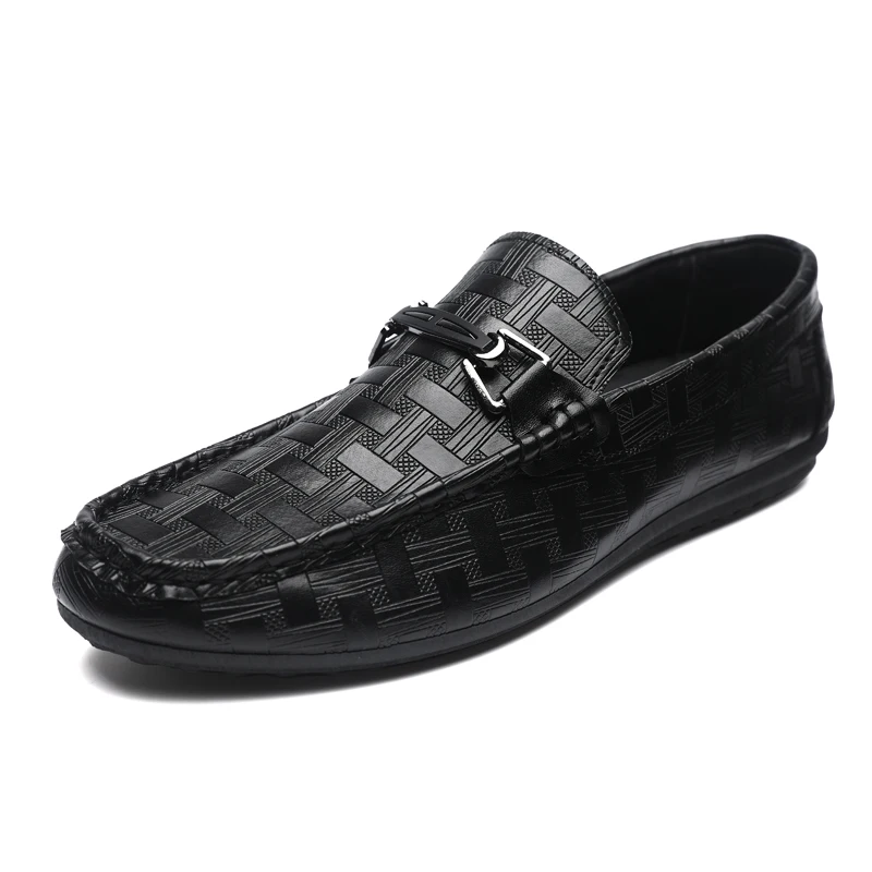 Fashionable Shallow-mouth Men's Shoes 2024 Spring New Pure Black Slip-on Shoes Non-slip Simple Versatile 39-46 Large Size Shoes