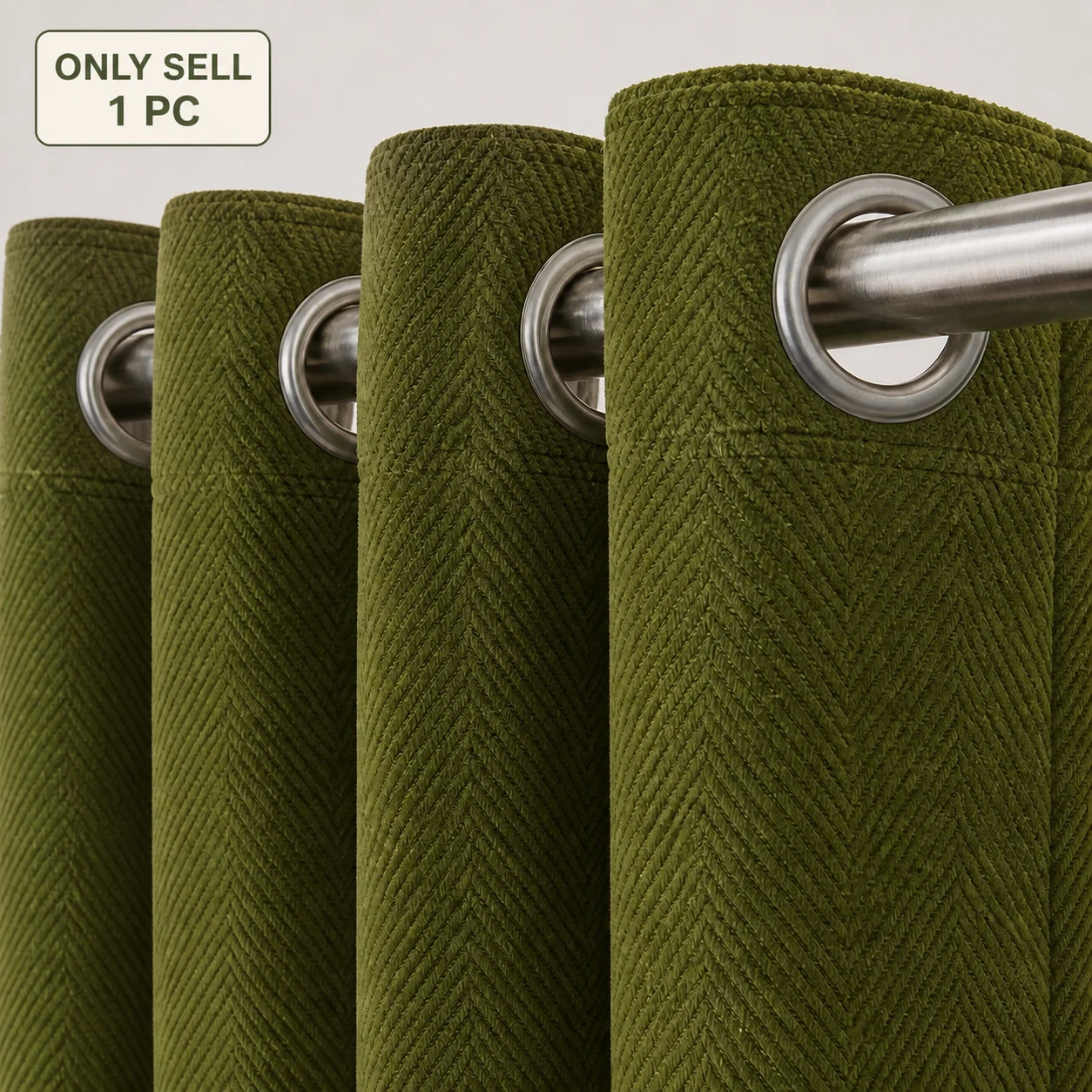 Custom Size Herringbone Pattern Olive Chenille Curtains, Blackout Luxurious Drapes for Living Room Bedroom, 1pc Elegant Window T