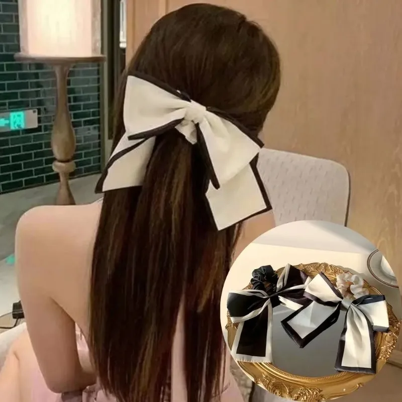 

New Korean Black Bow Hair Tie Scrunchies Women Elegant Silk Elastics Hair Band Ponytail Hold Headdress Hair Accessories