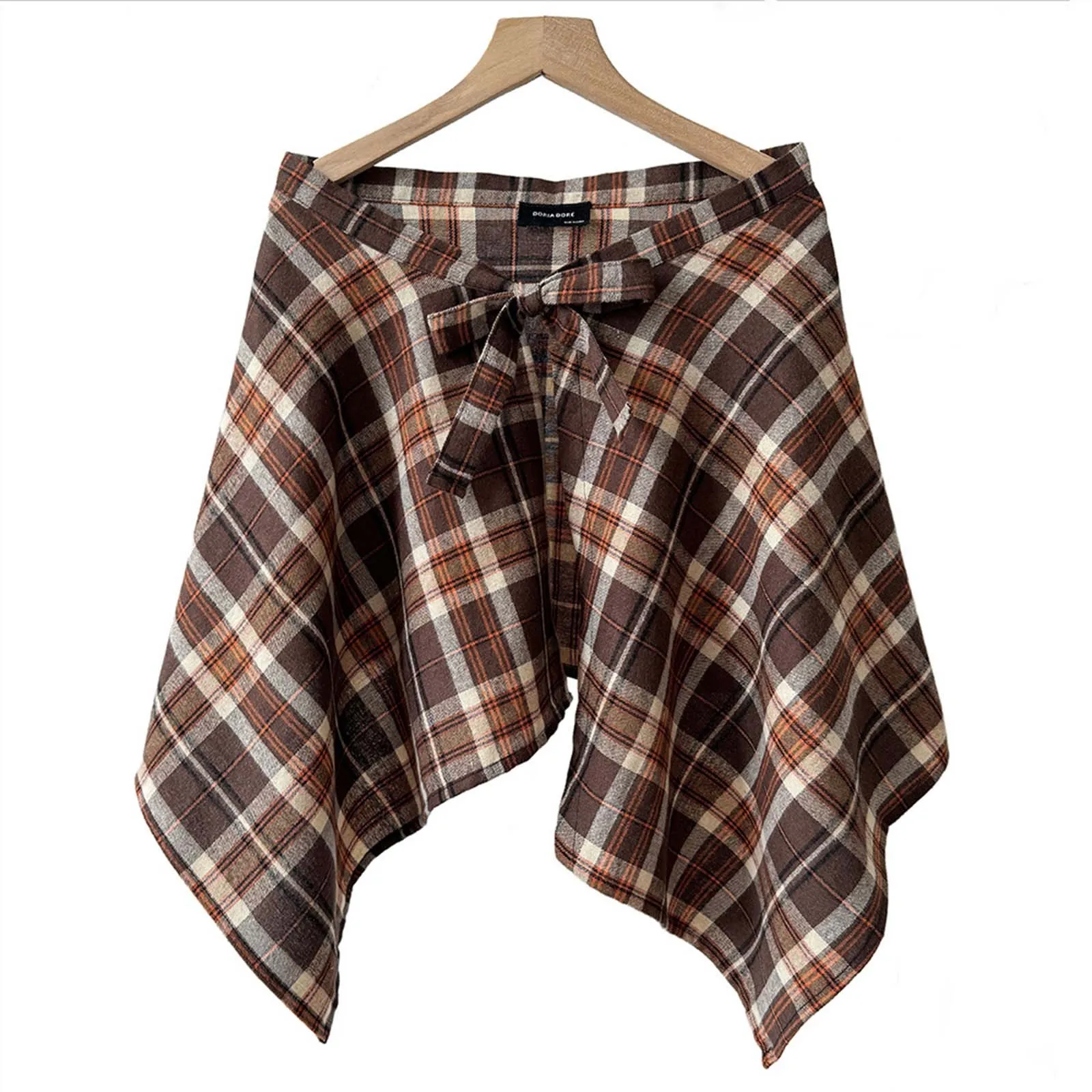 

Retro Plaid Irregular Women Skirt Bow-Knot Elastic Waist Lattice Mini A-Line Apron Wrap Skirt Matching Pants Belted Overlay