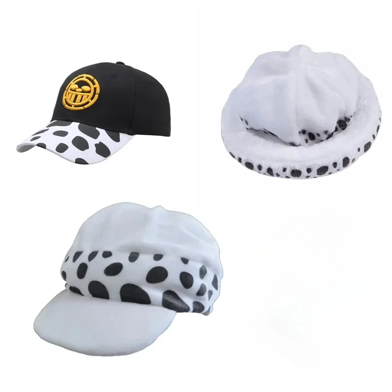 Anime Trafalgar Law Hat Cosplay Costumes Unisex White Spot Plush Cap Accessories Baseball Cap Collection Gift Halloween
