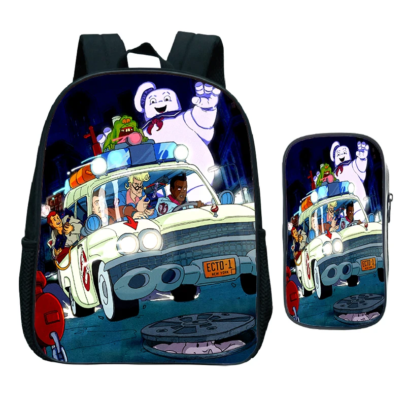 Sac à dos Ghostbusters pour enfants, sac à crayons, sac de maternelle pour enfants, sacs d'école étanches, sacs à dos College de dessins animés, jeu chaud, ensemble de 2 pièces