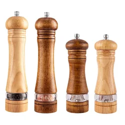 Manual Salt Pepper Grinder Rubber Wood Pepper Mill Spice Salt Grinder With Windows 6/8 inch