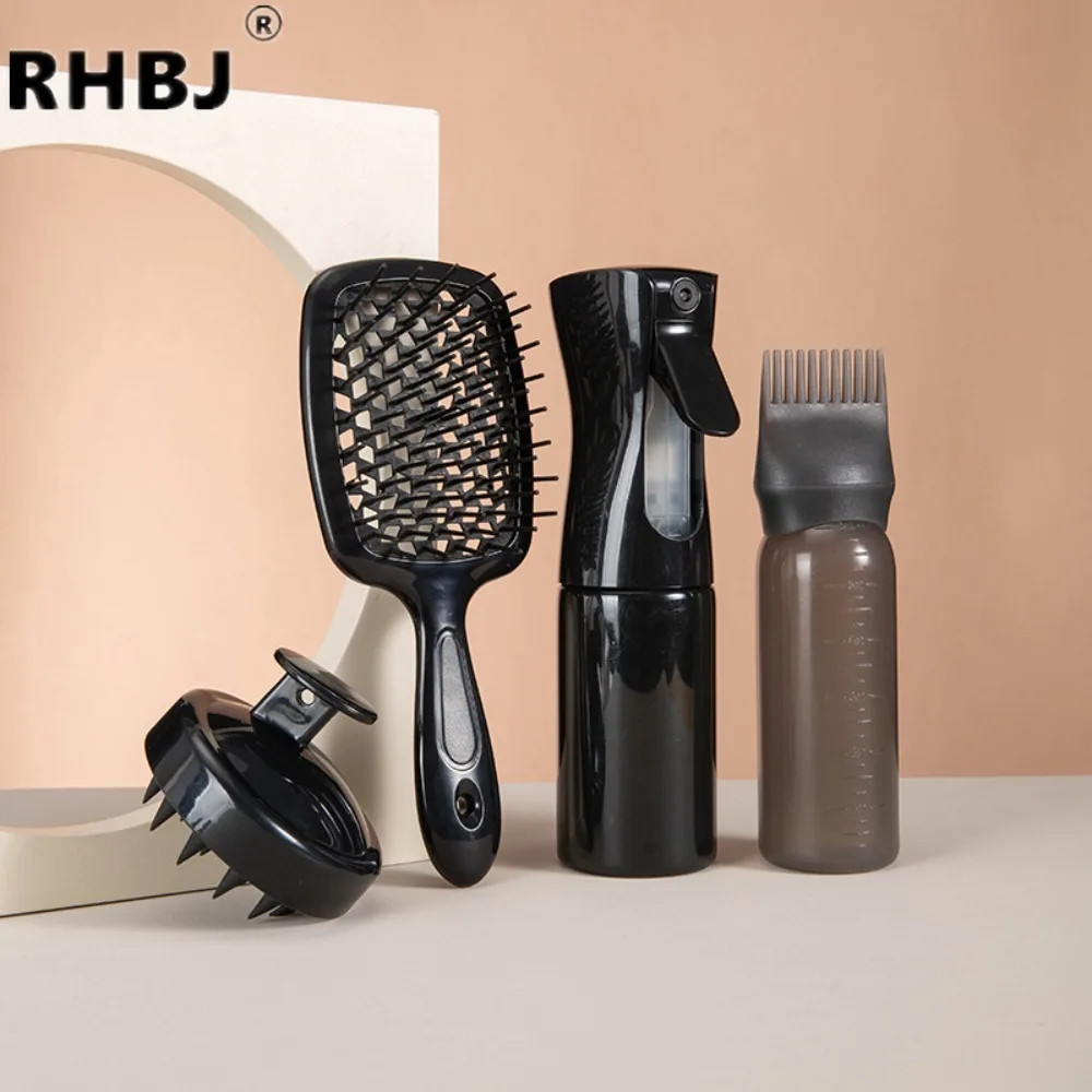 

4pcs Set Scalp Massage Comb Purple Hollow Out Comb Shampoo Massage Brush Bath Hair Washing Spray Bottle Salon Hairdressing Tools