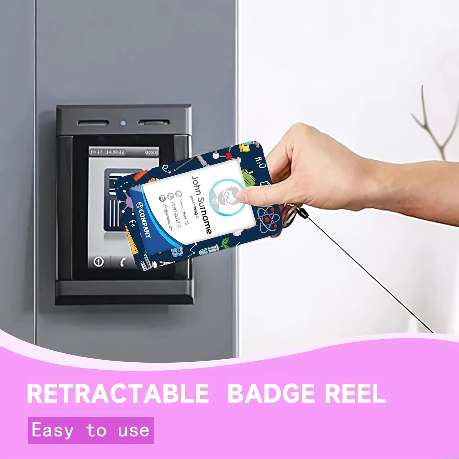 Science Badge Holder, Retractable Reel Clip, Durable with Carabiner, Card Name Tag, Vertical ID Card Protector for Nurses - view 4