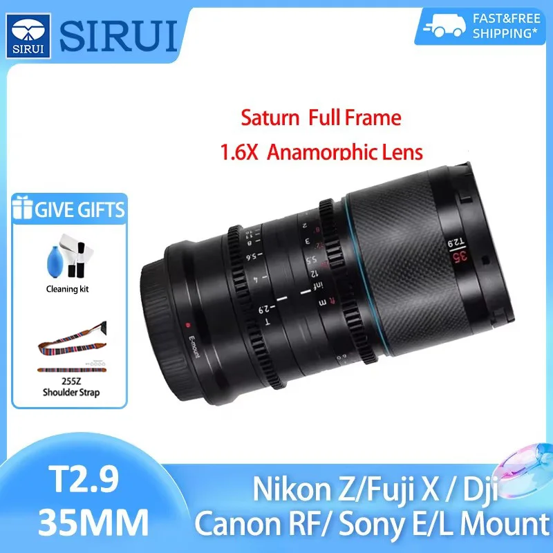 

Анаморфный объектив SIRUI Saturn 35mm T2.9 Full Frame из углеродного волокна 1.6X для Sony E A7S3, Canon R R8 L, Fuji X, Nikon Z, DJI, BMPCC6K
