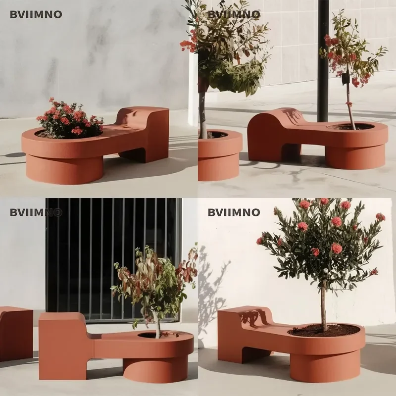 For Special Shaped Curved Metal Flower Box Seat Creative Planting Slot Integrated Leisure Bench for Hotel Exhibition Hall