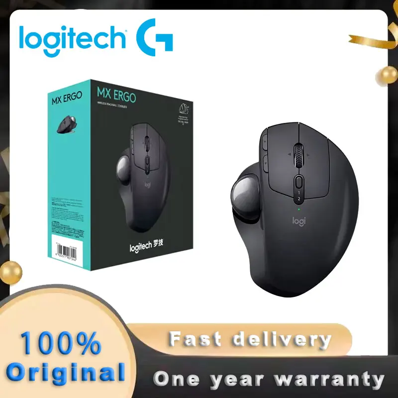 Logitech MX Ergo Wireless Trackball Mouse Adjustable Ergonomic Design Rechargeable Bluetooth Mouse for Office Drawing Laptop