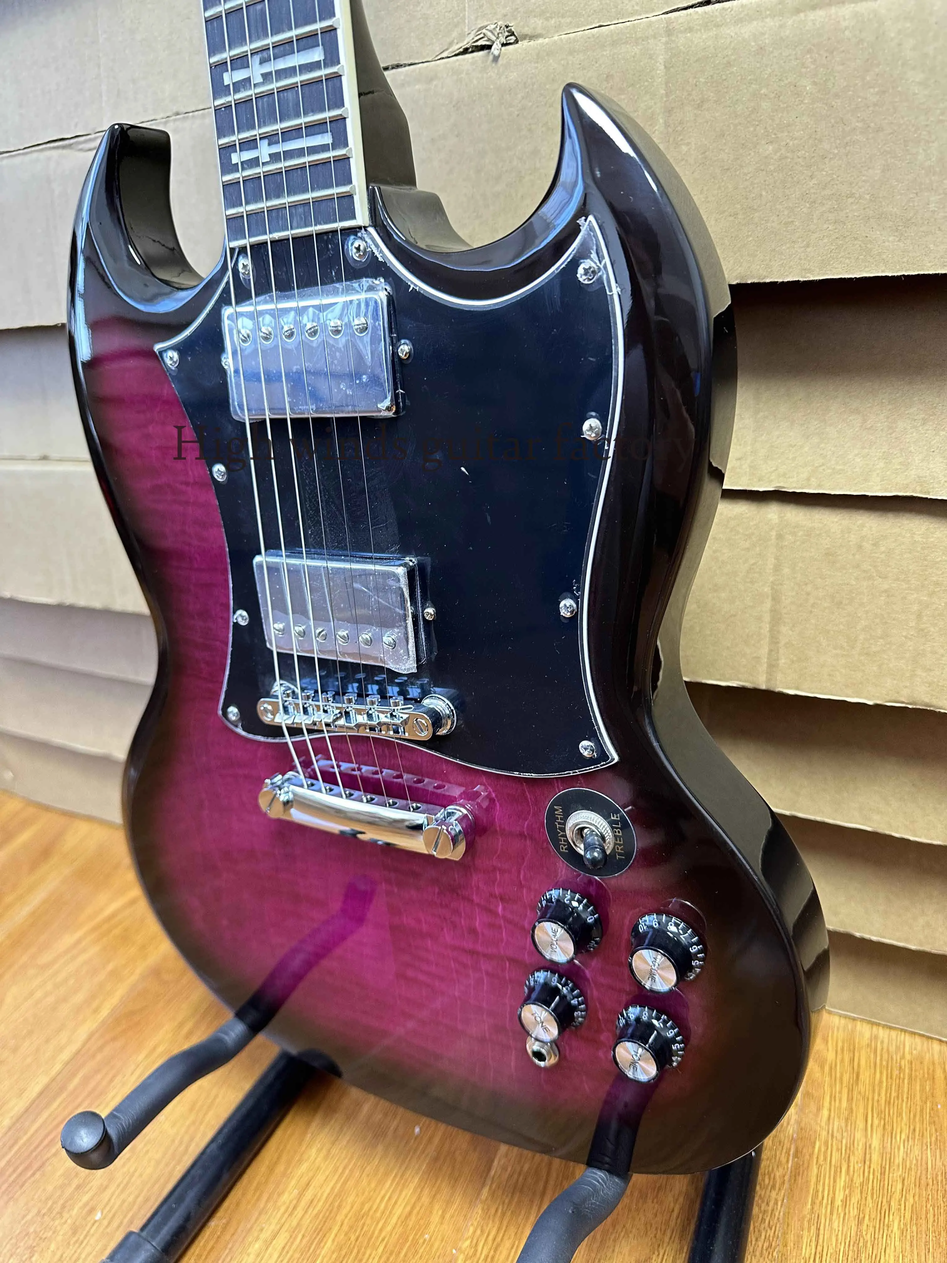 New SG Custom Grape Purple Electric Guitar Black Pickguard 2H Pickups FR Bridge