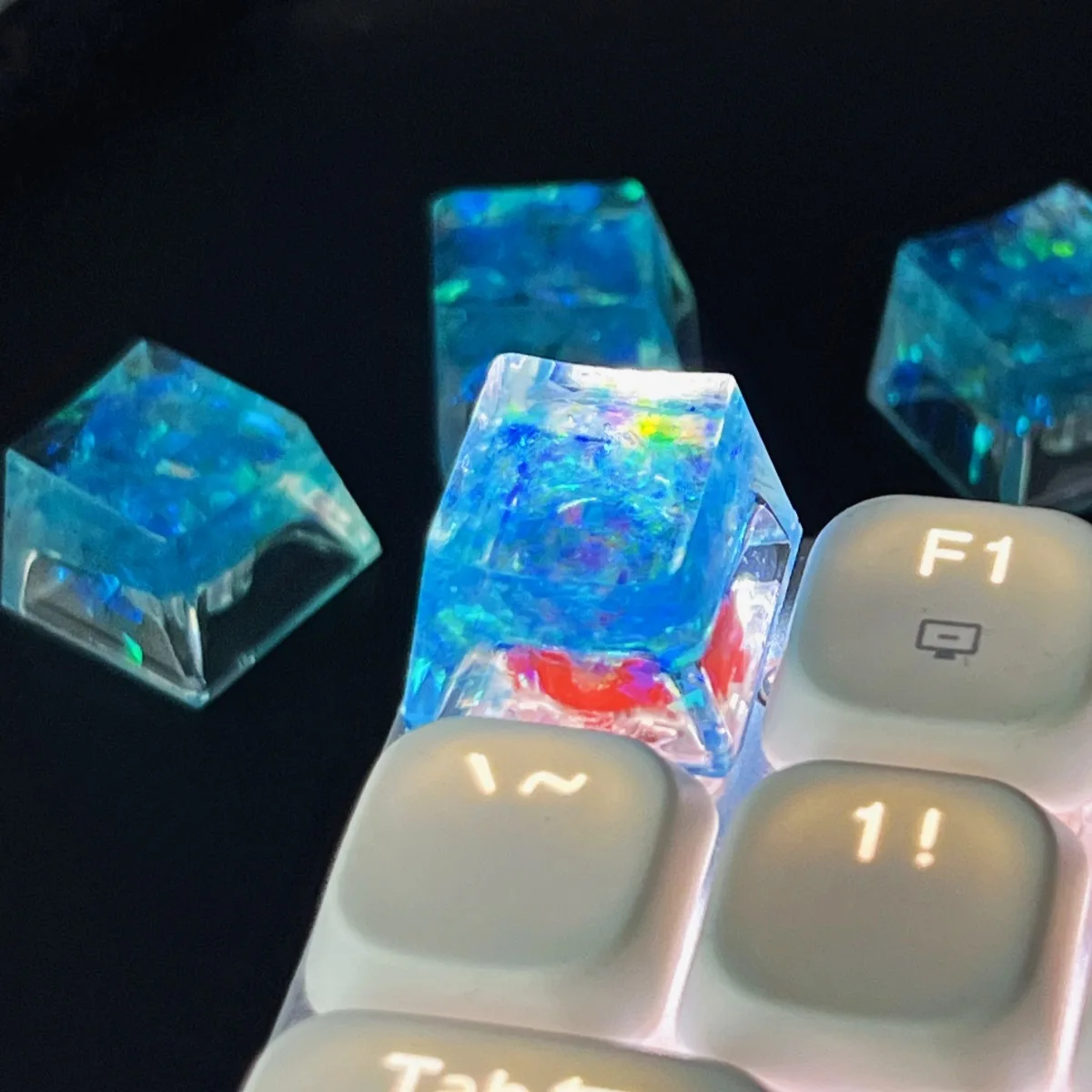 1 PC Handmade Drip-Glued Transparent Shell Paper Keycaps with Colorful Resin Cross Shaft Mechanical Keyboard Keycaps