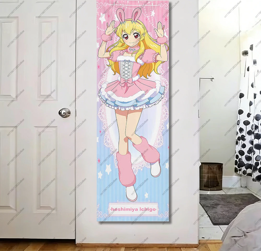 Kawaii Idol Hoshimiya Ichigo Bunny Ears Print Tapestry Pastel Pink & Blue Long Wall Hanging Banner