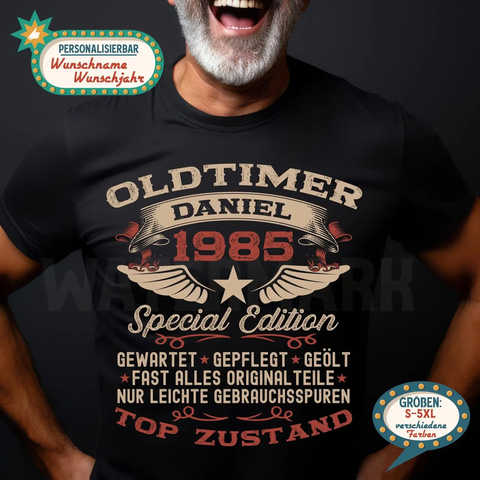 Personalized 40th Birthday T Shirt for Men Custom Name Year Funny Oldtimer Vintage Car Themed Party  vintage Washed Unisex