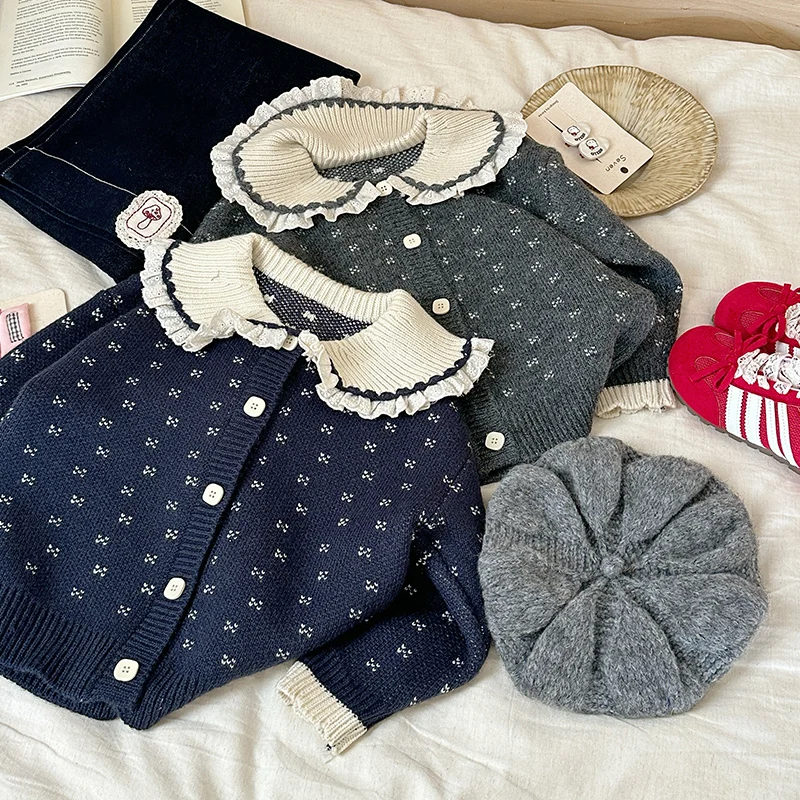 

Kids Cardigan Age 2-11Y Baby Girl Casual Spring&Autumn Pastorale Knitwear Tween Girl Vintage Outfit Child Korean-Style Knitted