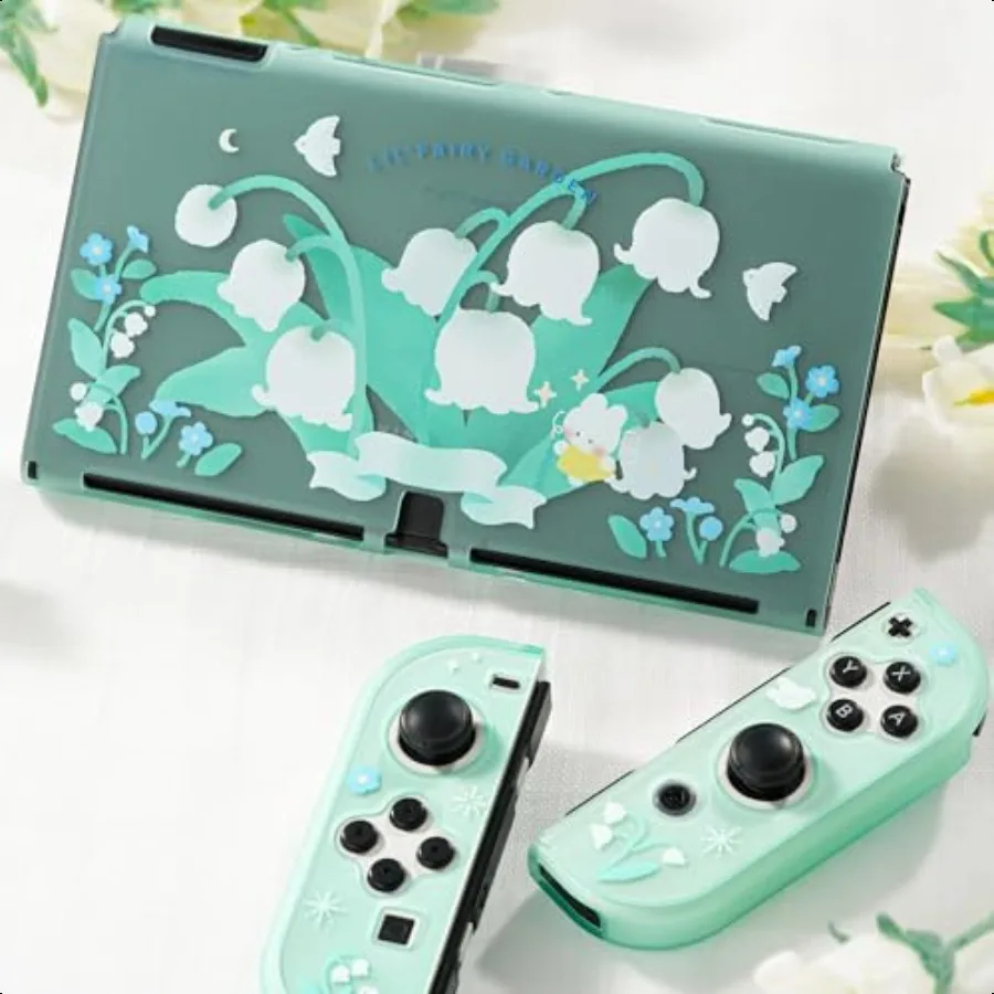 حافظة واقية للتبديل OLED حافظة حماية رفيعة من البولي كربونات الصلبة متوافقة مع Switch OLED وJoy Con Lily of The V