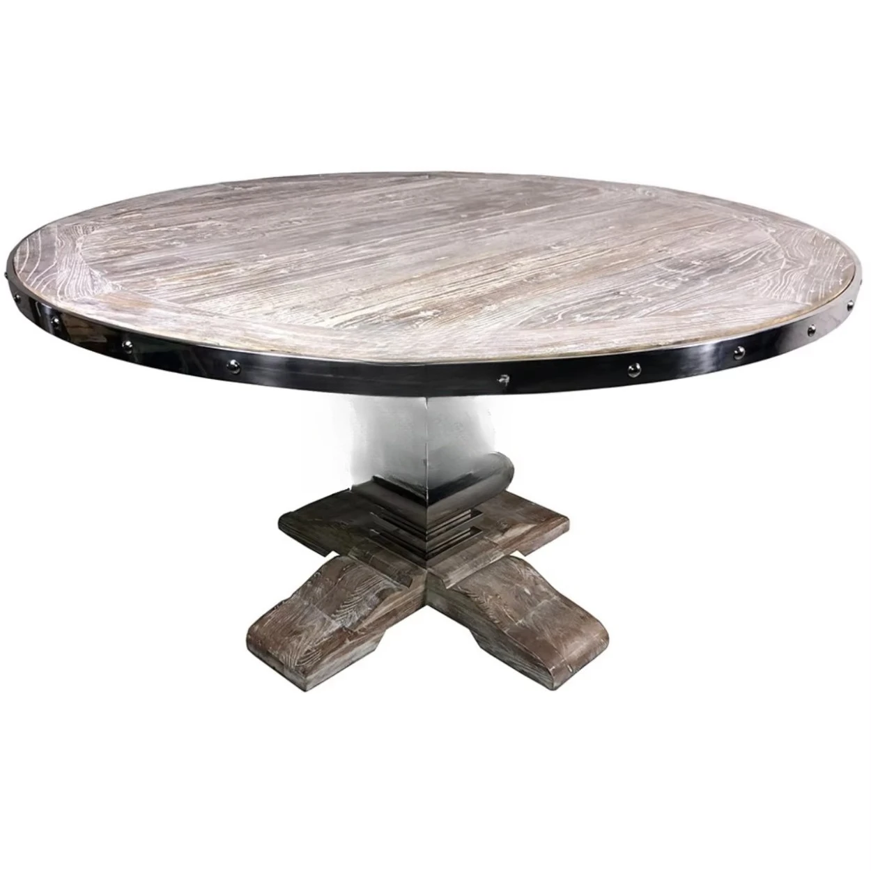 

# Real Solid Wood Stainless Steel Base Classic Round Dining Table
