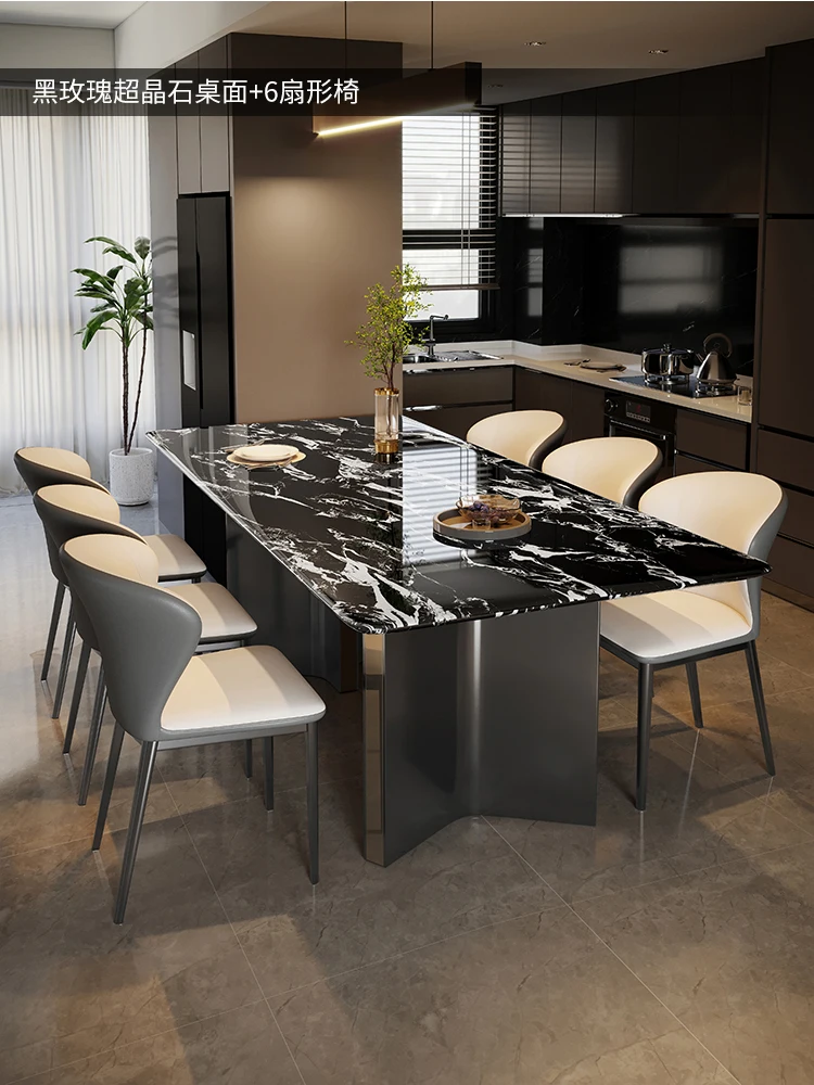 

Italian Microcrystalline Stone Dining Table And Chair Combination Rectangular Marble Small Apartment Household Luxury Stone