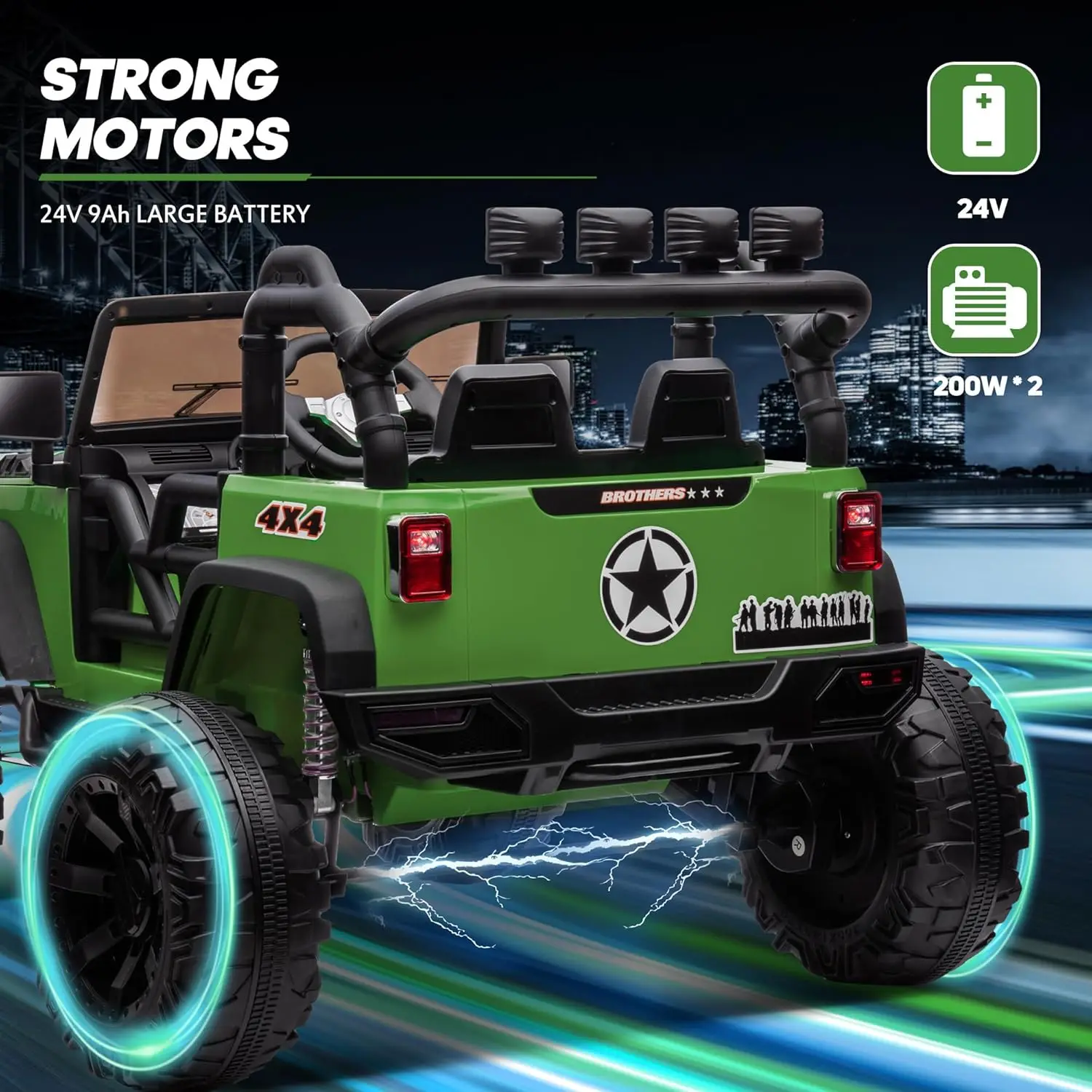 Brinquedo de passeio de 24V 9Ah para crianças grandes, passeio de 2 lugares em veículos elétricos de carro de caminhão para crianças com controle remoto, Bluetooth, verde exército