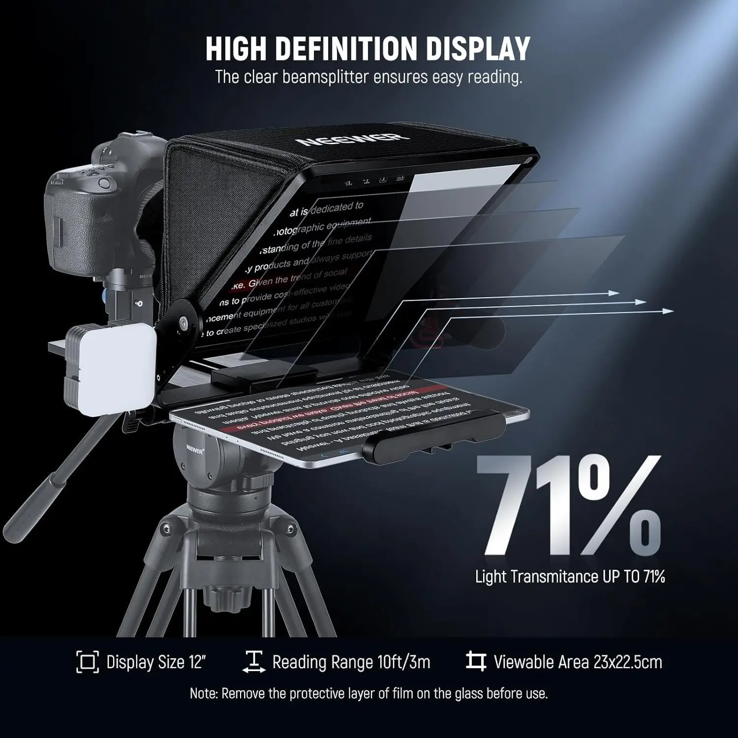 Teleprompter for iPad Tablets with Arca-Type Camera Mount, Cold Shoe, and Wireless Remote; App-Controlled, Perfect for Online Teaching, Vlogging, and Live Streaming – No Assembly Required - view 3