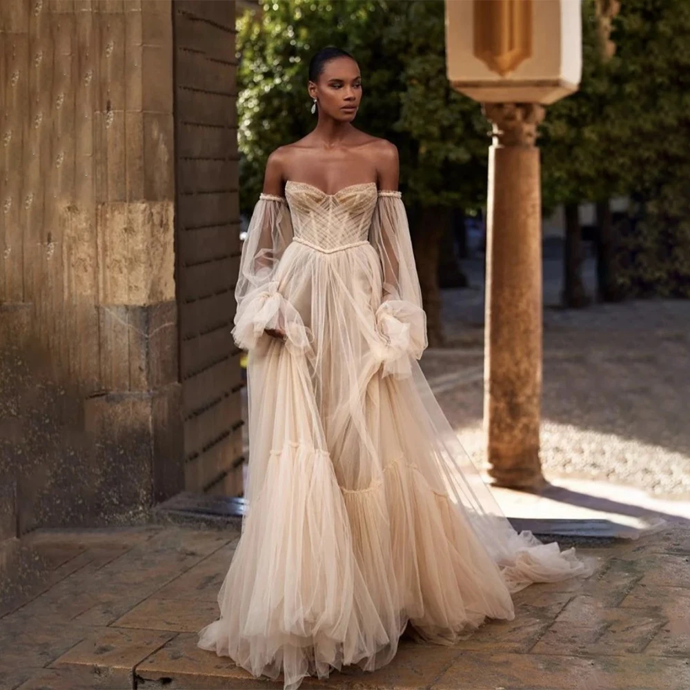 Maßgeschneidertes rückenfreies Hochzeitskleid mit plissiertem Tüll, Brautrobe, maßgeschneiderte A-Linie, bodenlange Brautkleider, Vestidos De Novia