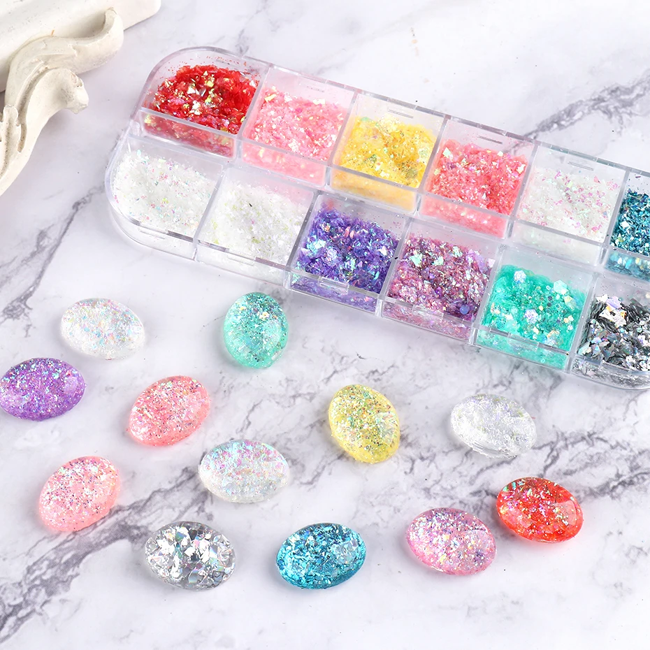 12 Grids 3D Flakes Aurora Nail Glitter Flakes Nail Chunky Sequins  Holographic Opal Powder For Manicure Nails Accessories