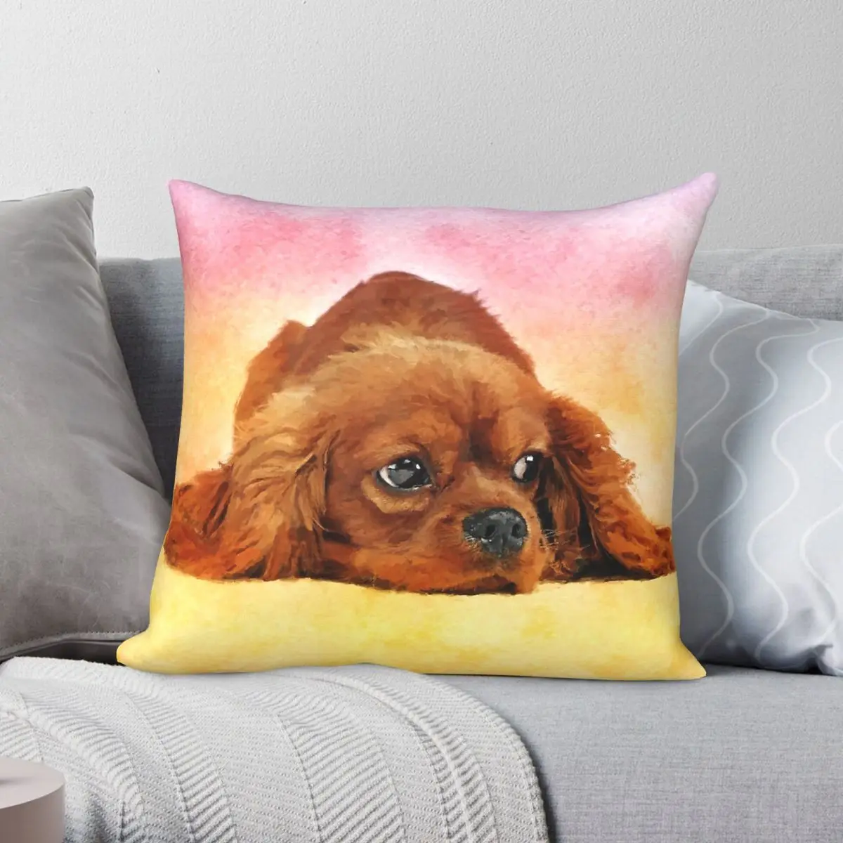 Cavalier King Charles Spaniel Square Pillowcase Polyester Linen Velvet Printed Decorative Sofa Seater Cushion Cover Wholesale