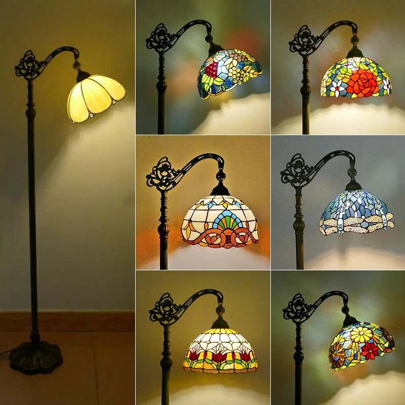 

OUFULA Tiffany Floor Lamp American Retro Living Room Bedroom Lamp Country Stained Glass Floor Lamp