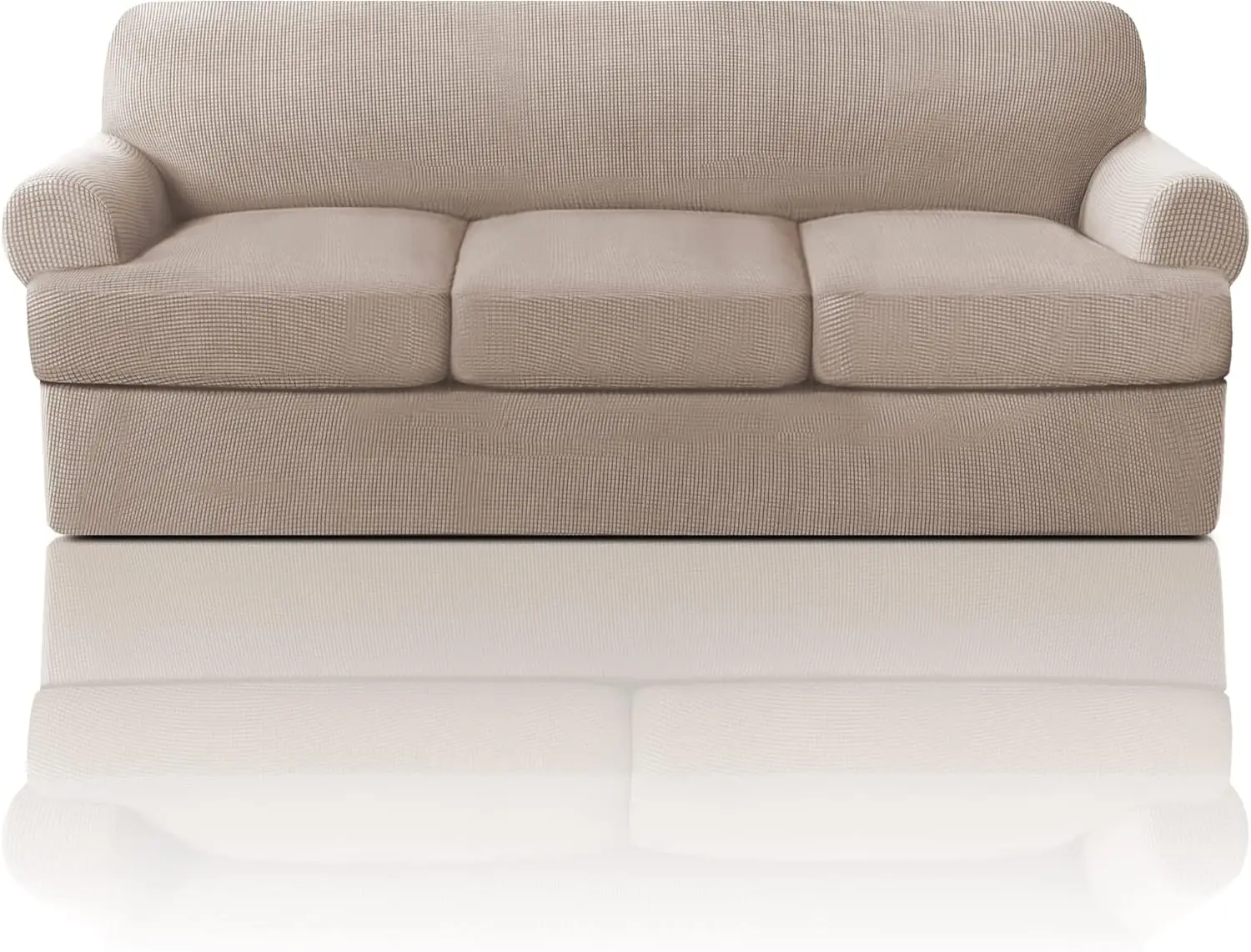 T Cushion Sofa Slipcover Set of 4 with 3 Individual Seat Covers, Soft Furniture Protector Up to 88 Inch in Sand Color