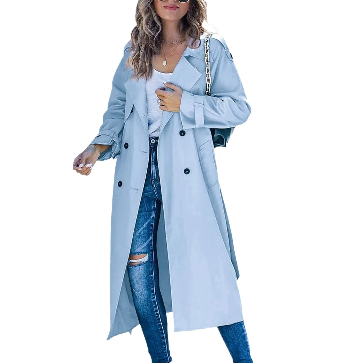 Belt Double Breasted Belt Midi Length Casual with Stand Collar Patchwork Elegant Commute Medium Weight Regular Fit Women Coat