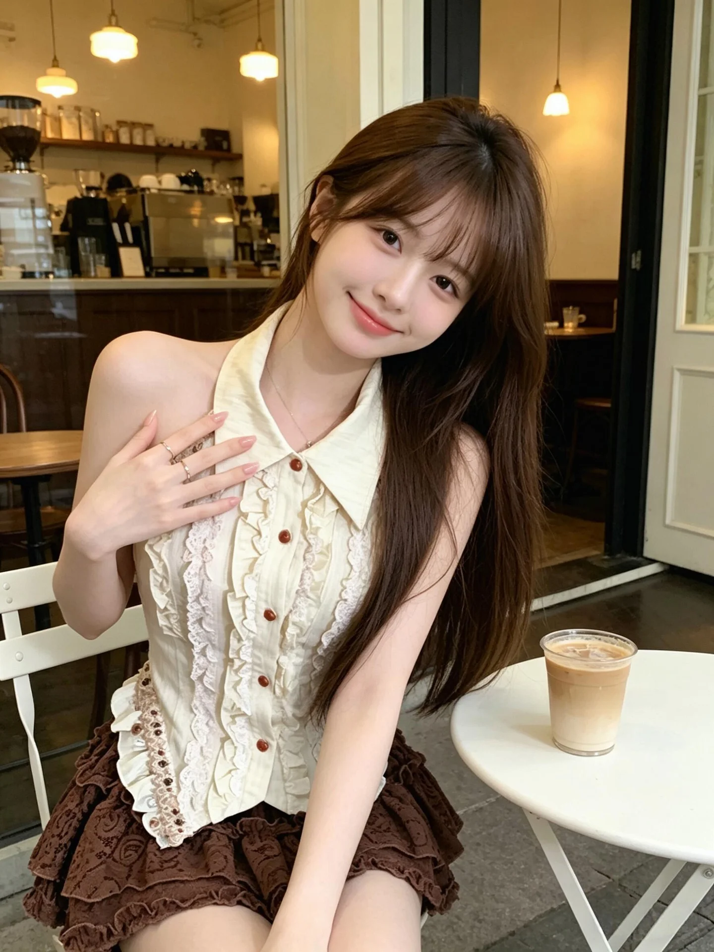 

French Style Bohemian Neck Hanging Vest Women Summer 2026 Sweet Spicy Girl A-Line Skirt Set Short Sleeve Collar Button up
