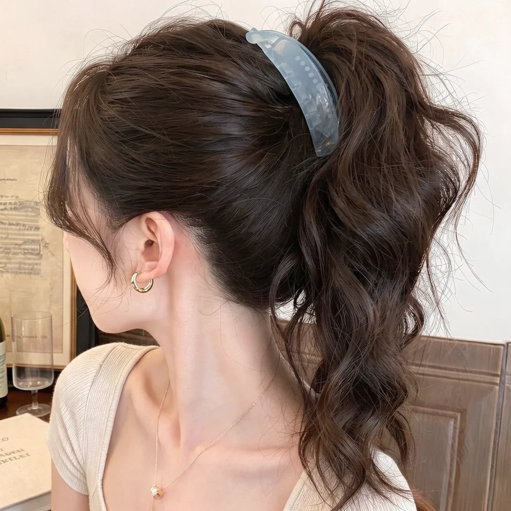 Elegant Women Banana Clip Jelly Color Ponytail Holder Simple Geometric Styling Accessory Fashion Secure Hair Barrette