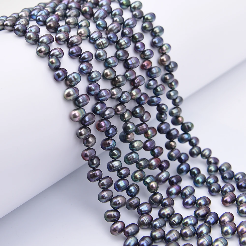 APDGG 2 Strands Freshwater Cultured Black Rice Pearl Top Drilled Loose Beads 16'' Strands Handmade Jewelry Making DIY
