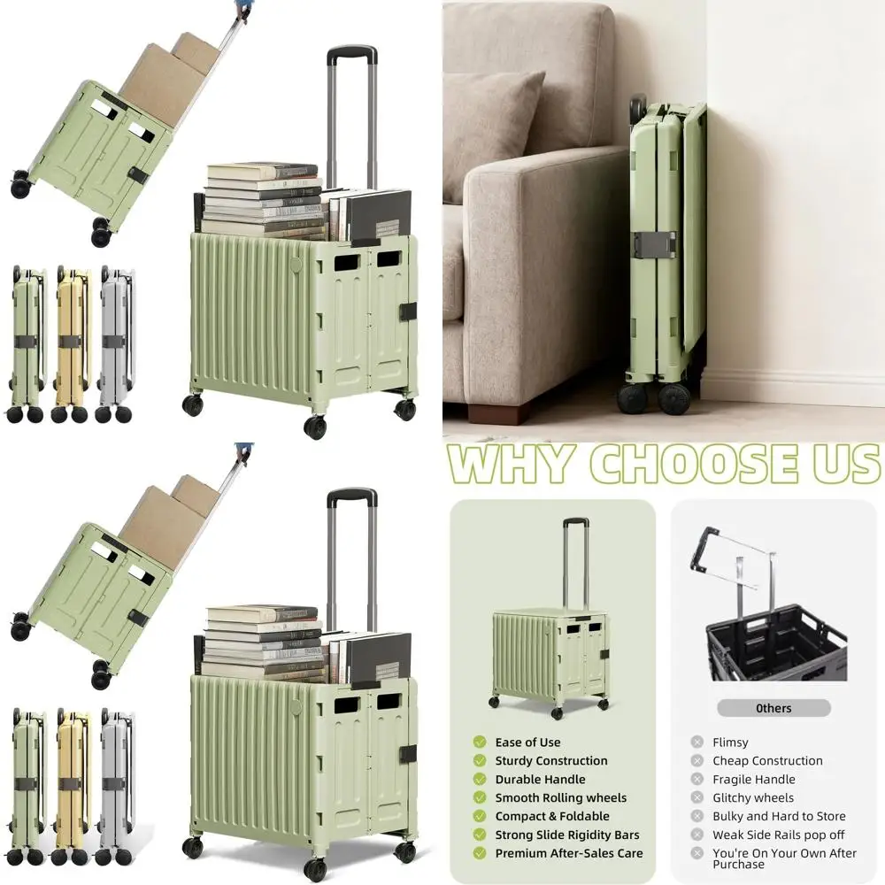 

Folding Utility Cart with Wheels and Handle for Stairs, Portable Storage Crate with Lid for Toolboxes, Trade Shows, and Supplies