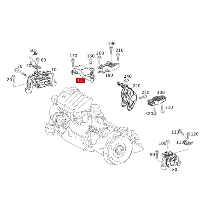 A2702200006 Me rc ed es Be nz F117 F156 F246 CL A 180 On the engine bracket, upper right