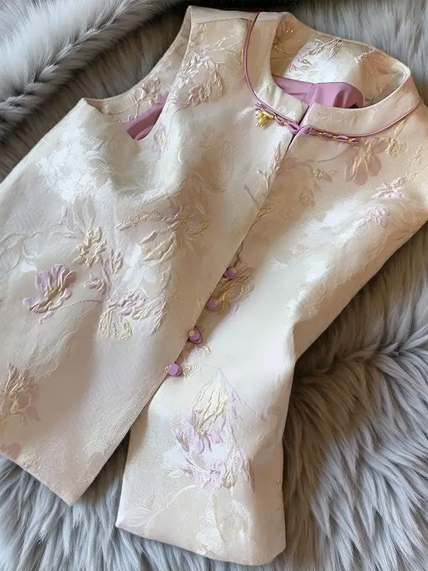 spring-autumn-new-national-style-sleeveless-vest-women's-retro-button-two-piece-set-fashionable-and-elegant-clothing