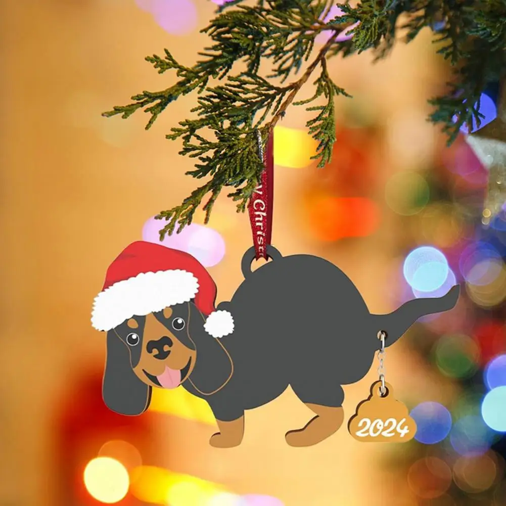 Christmas Dog Ornament Festive Dog Lover Christmas Ornaments Wooden Pooping Dog Decoration Cute Ornament for Holiday for Lovers