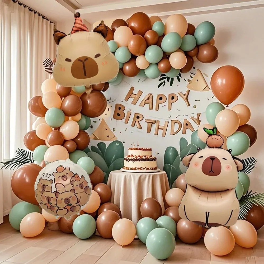 126pcs Cartoon Capybara Wreath Arch Balloon Set Cute Kapibala Children Birthday Party Decoration Supplies Baby Shower Gifts