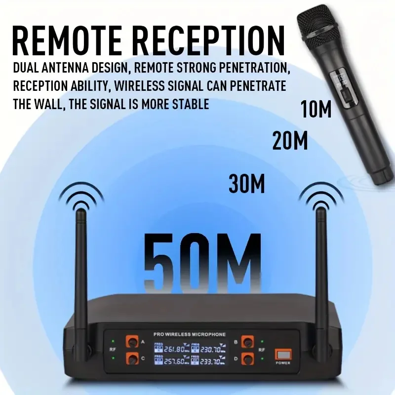 TXP GLXD4 wireless microphone, professional 4-channel karaoke handheld system, for home karaoke, conference parties