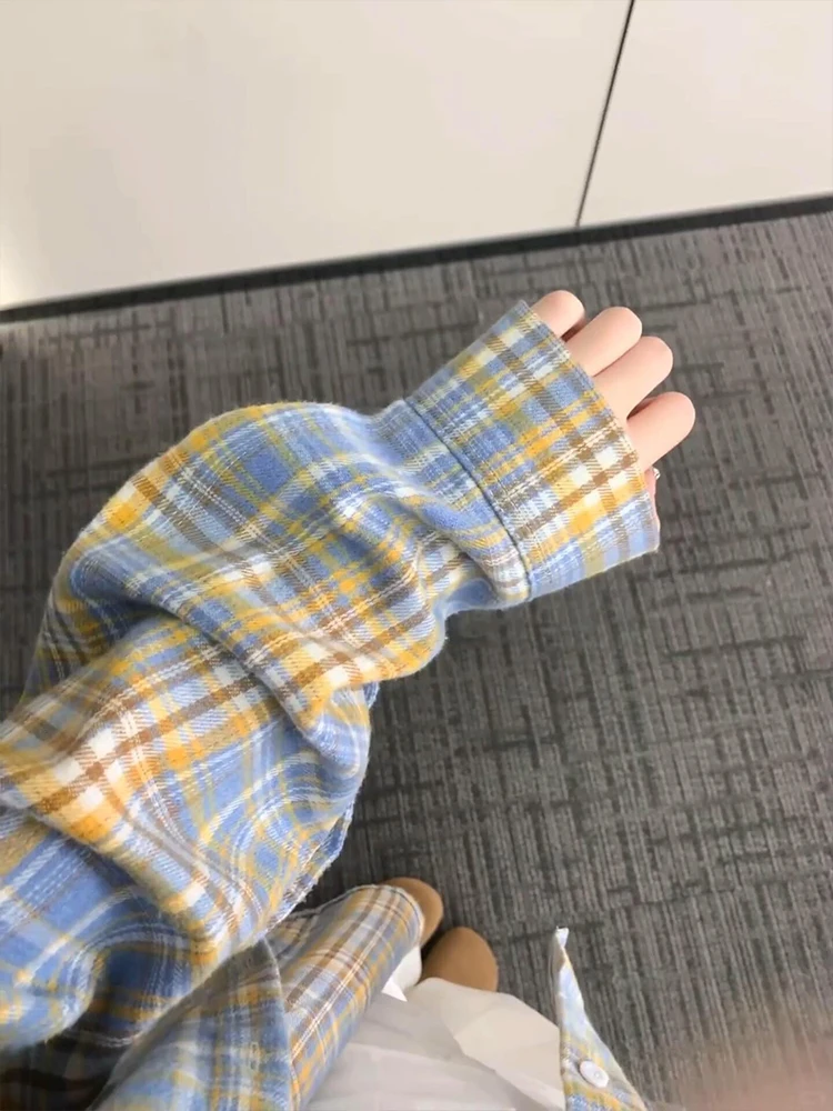 

Женский топ в синюю клетку Brued Long Sve irt, весна-осень 2024, новый топ ранней осени Design Sense Ele