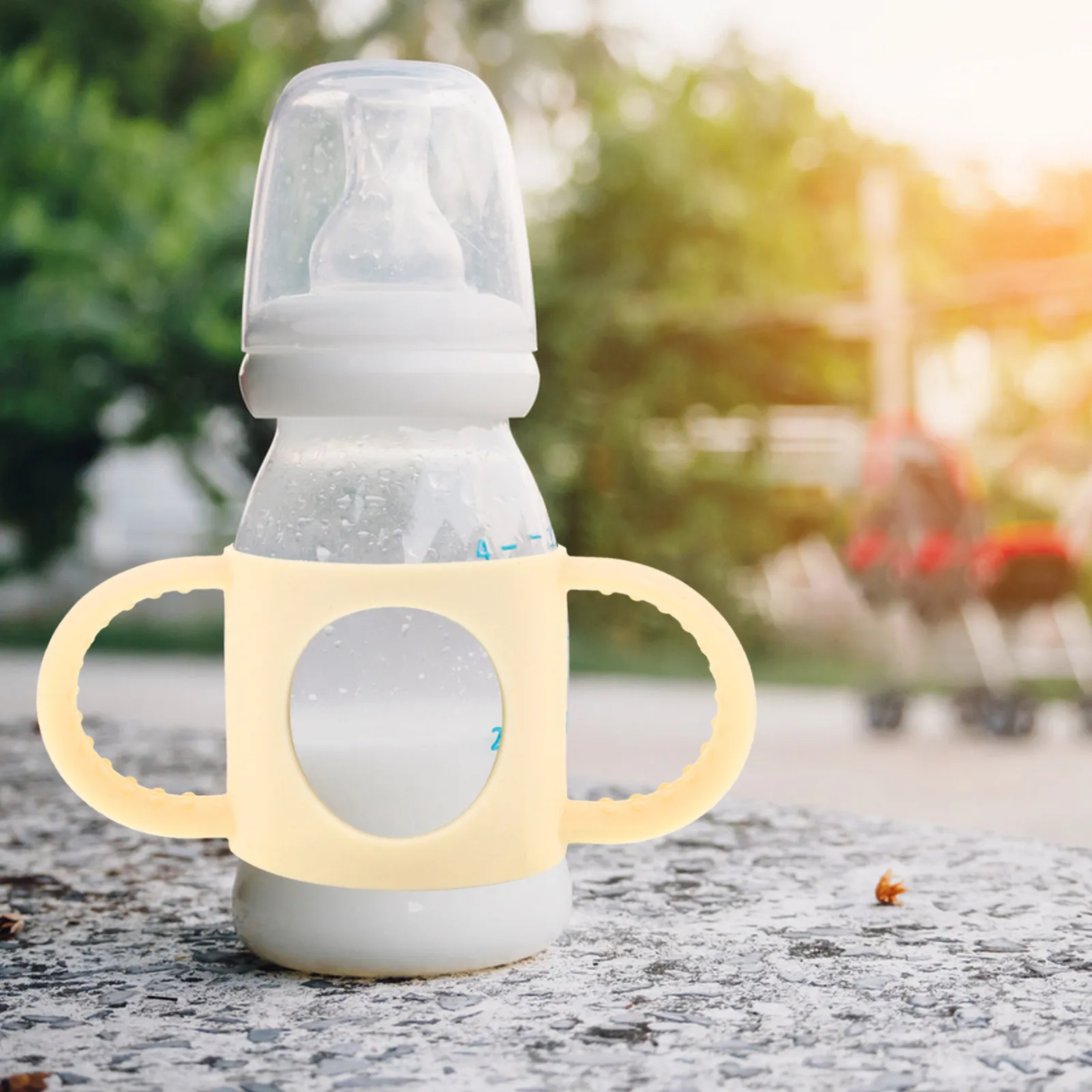 

2Pcs Baby Bottle Handles Silicone Non-Slip Wideneck Feeding Bottle Grips Soft Protector Sleeve for Babies Holding Cups