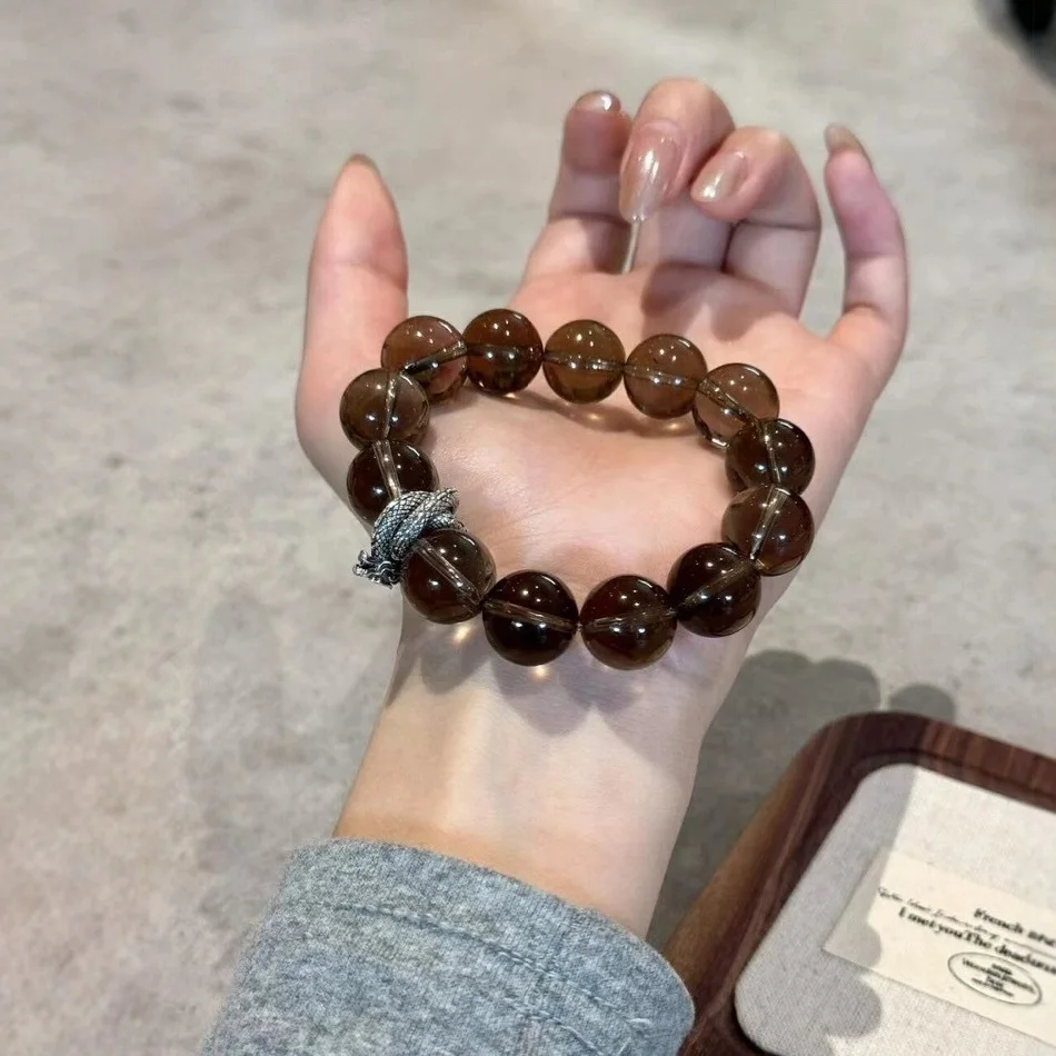 

Original Men's Natural Crystal Bracelet, Tea Crystal Sterling Silver Entanglement Dragon Simple