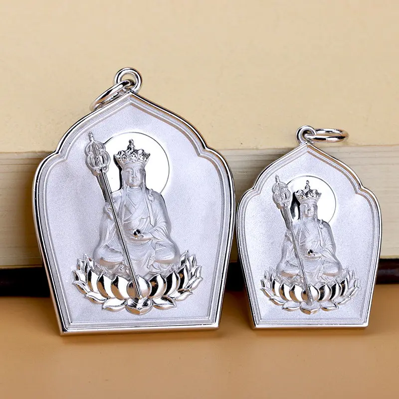 999 Fine Silver Ksitigarbha and Padmasambhava Pendants Buddhist Necklace Charms for Adults, Detailed Ornament for Everyday Wear