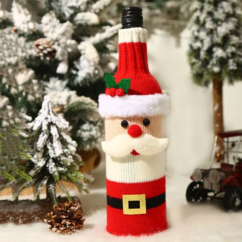 Knitted Wine Bottle Cover Santa Snowman Knitted Soft Wine Bottle Holders For Christmas Party Dinner Table Decorations New Year