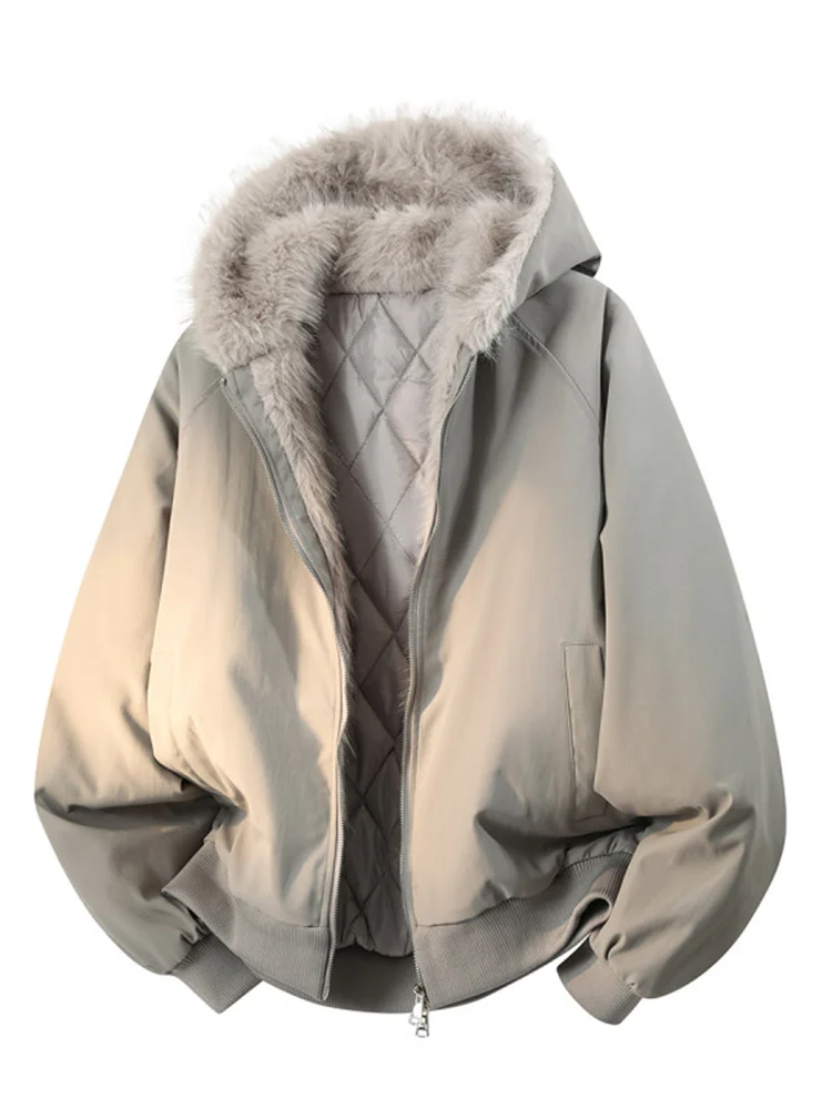 Autumn Winter Warmth Thickness Outerwear Fashion Boy Casual Youth Sports Black Gray Simple Loose Soft Zipper Plush Hooded Coat