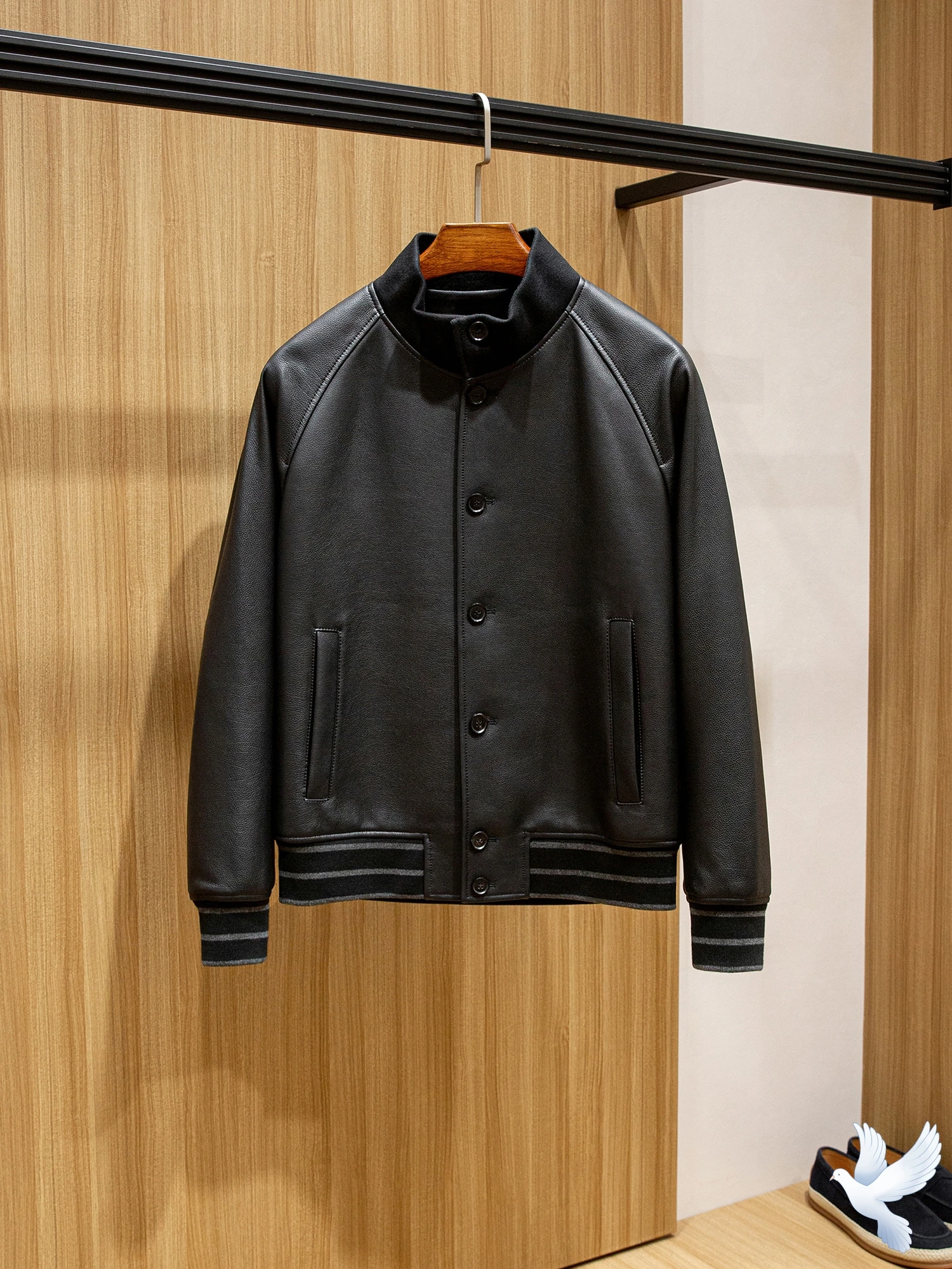Men's Genuine Leather Jacket Light Luxury Italian Style Autumn Casual Stand-up Collar Sheepskin Old Money Style Fashionable