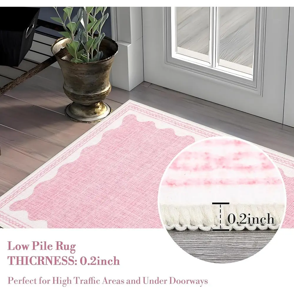 4x6 Pink Scalloped Area Rug for Entryway, Bedroom, or Living Room - Washable and Non-Slip