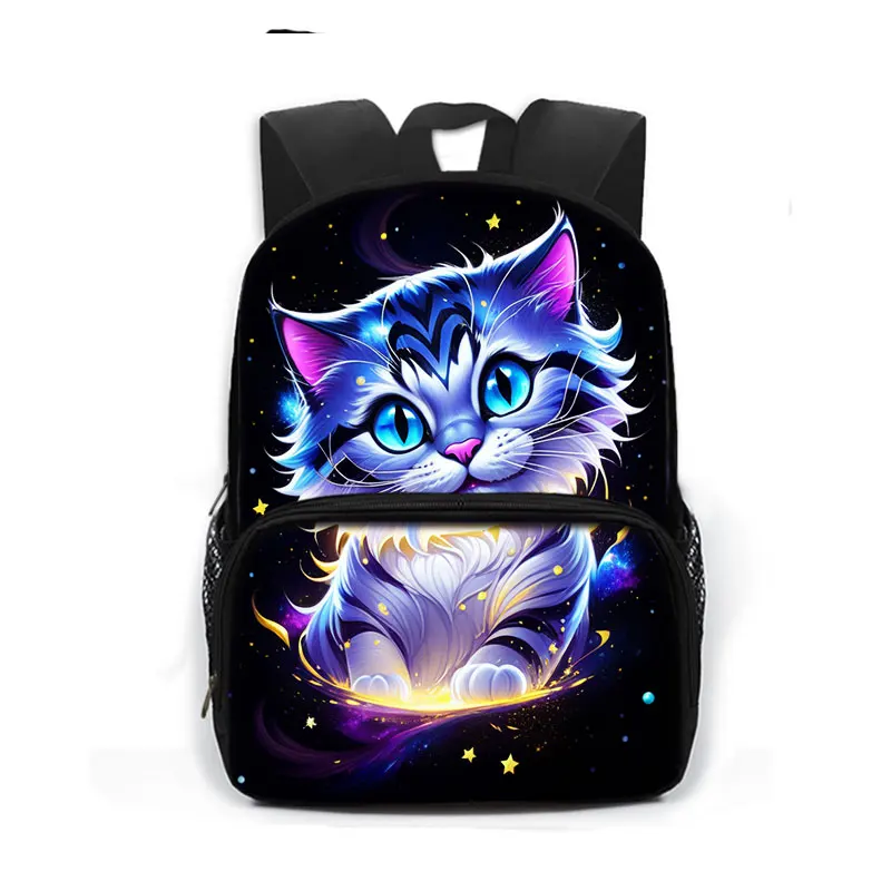 13inch Starry Sky Flower Cat Print Backpack for 3-6 Years Old Galaxy Animal Children School Bags Kids Kindergarten Bookbag Gift