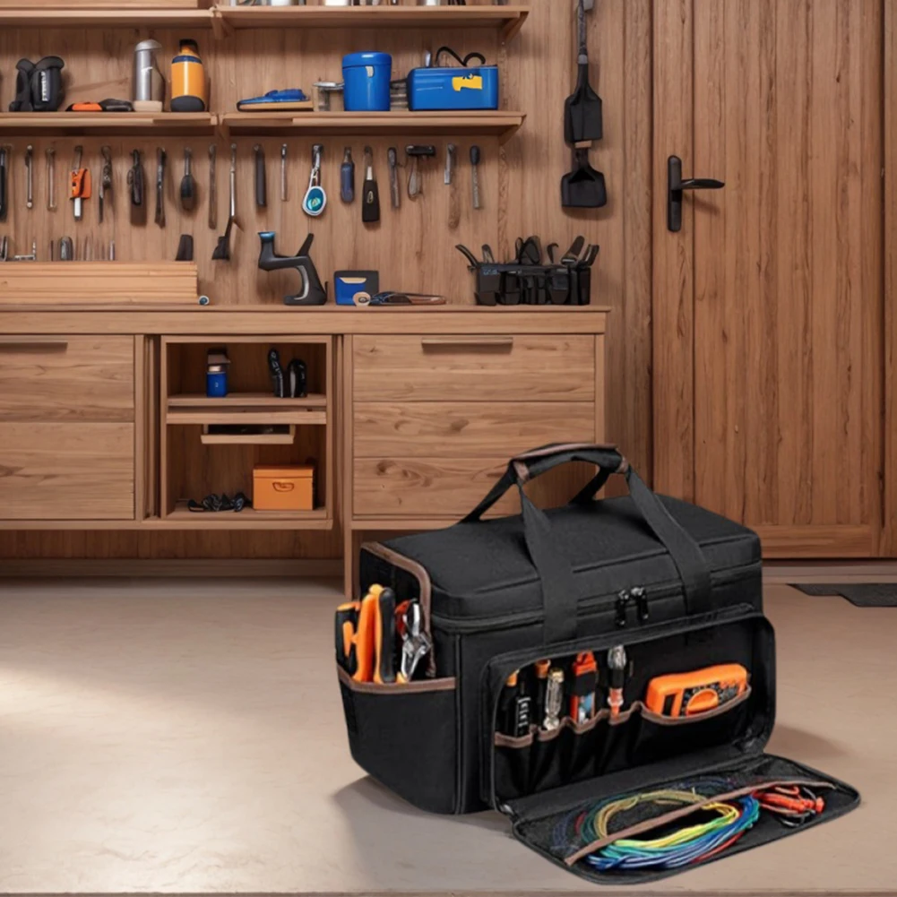 

17 Inch Wide Mouth Tote with Adjustable Shoulder Strap Electricians Tool Bags Waterproof Large Tool Bag Organizer